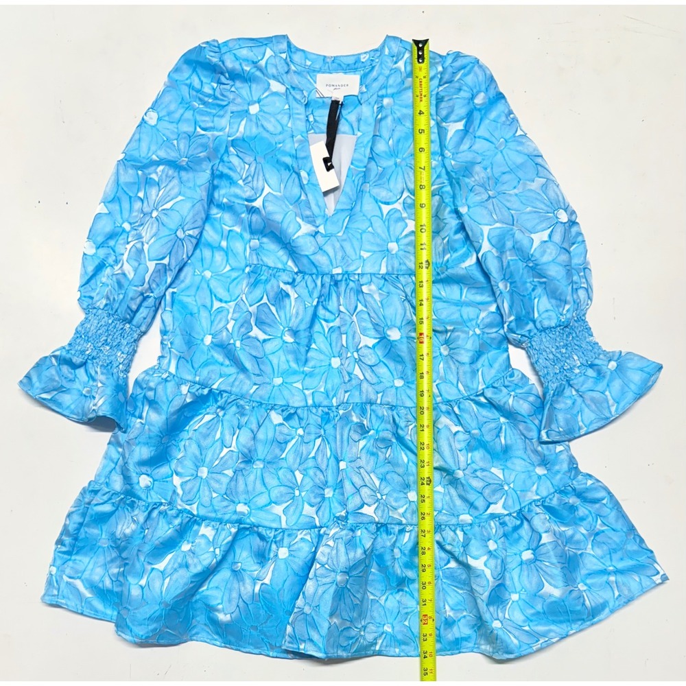 Pomander Place Women's Floral Tiered Mini Dress Blue XS Long Sleeve